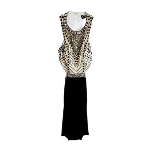 Mac Duggal Gold & Black Beaded Jeweled Midi Dress